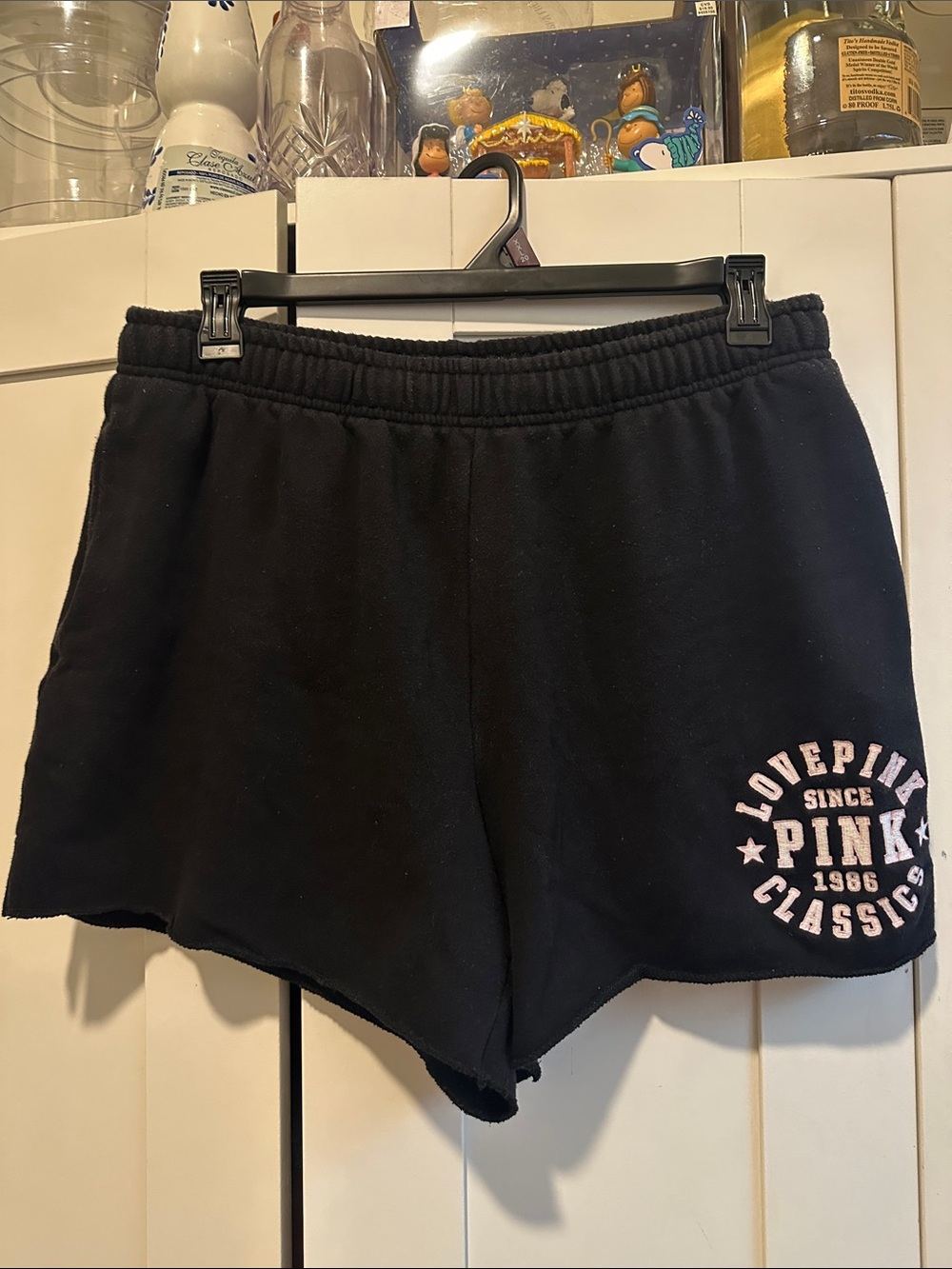 PINK Victoria's Secret Black Athletic Lounge Shorts with Pink Logo
